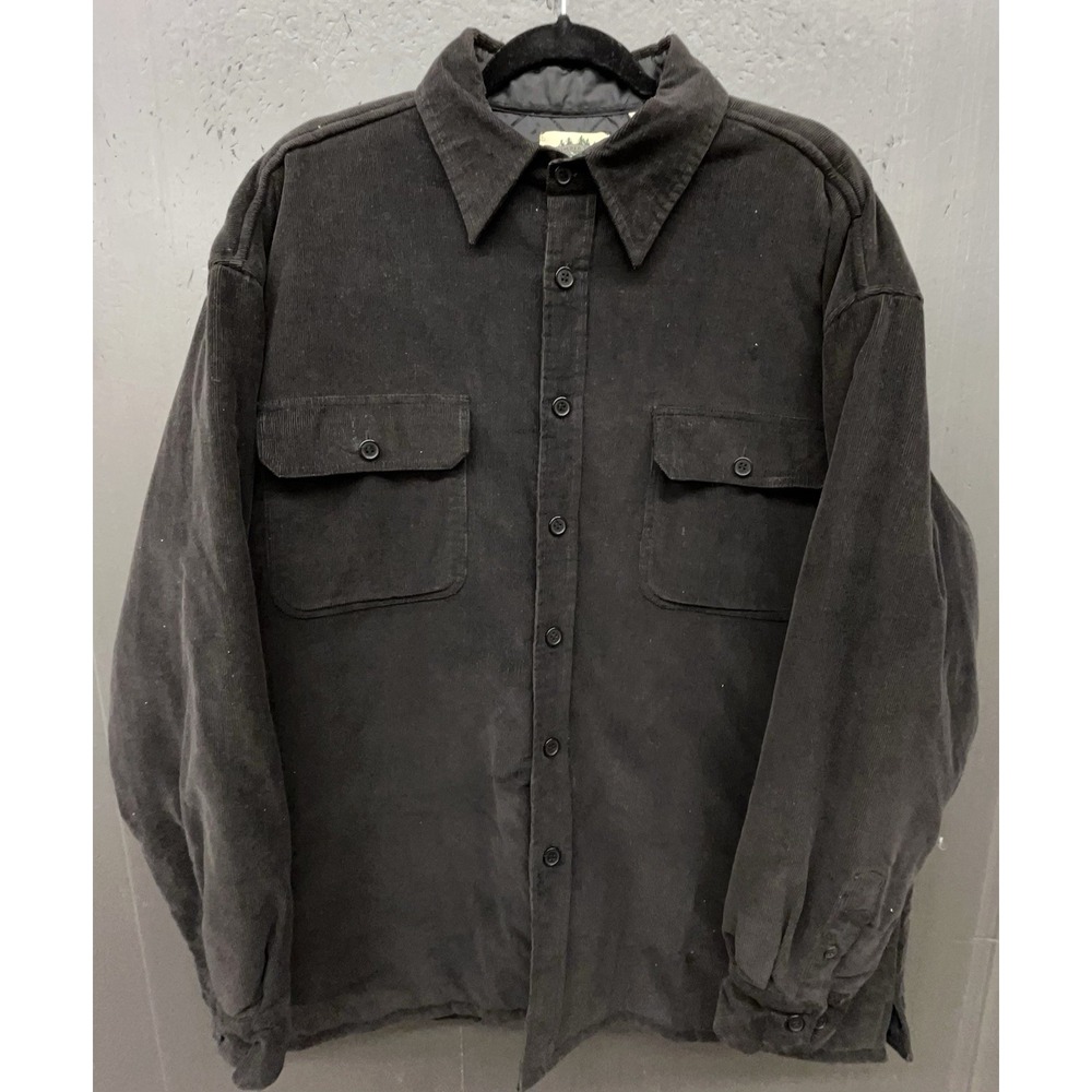 Mens Shirt Jacket XL Dark Gray Corduroy Insulated Quilted Lining Pockets Shacket